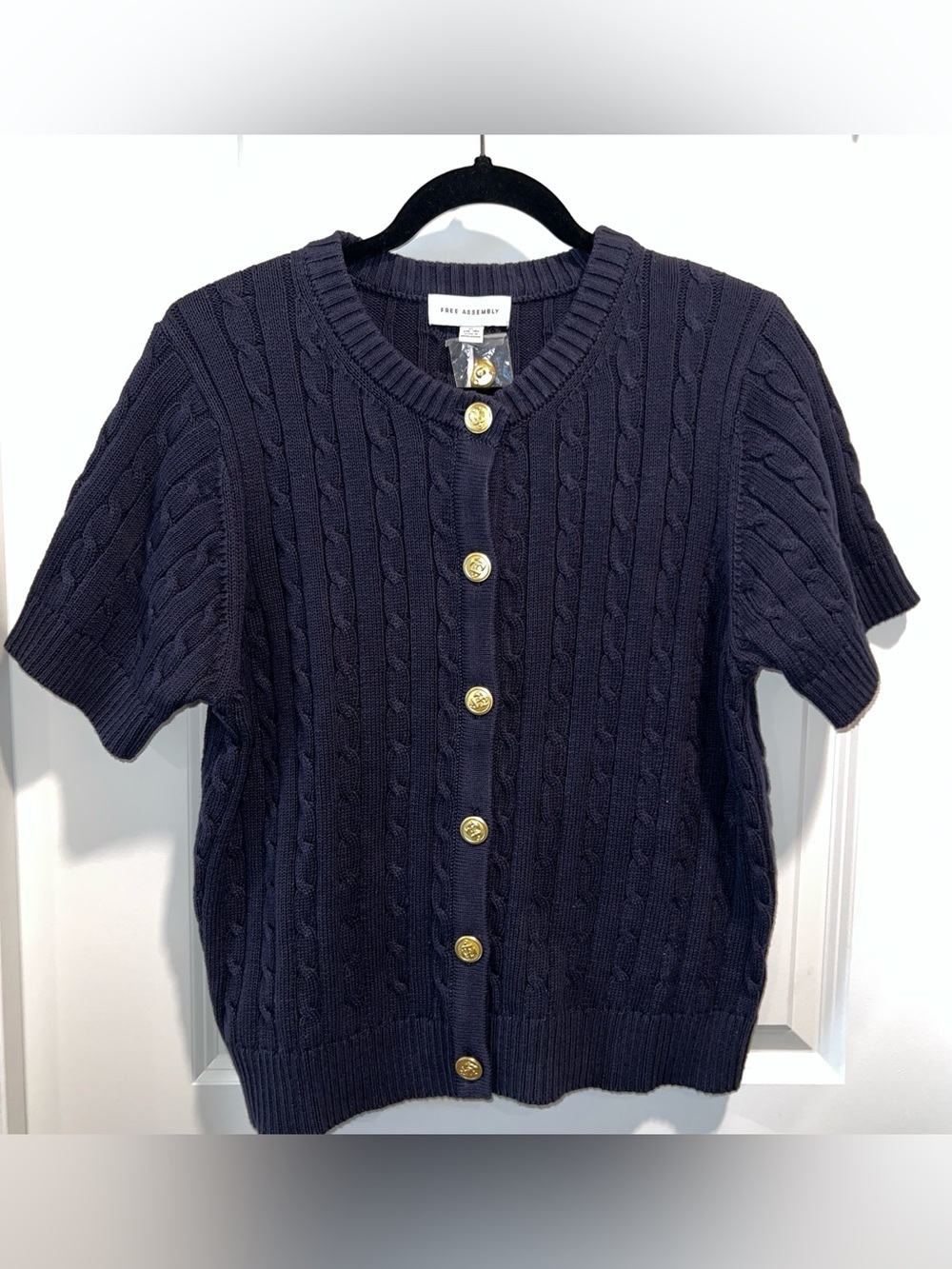 Free Assembly Women’s Cable Cardigan with Gold Nautical Buttons in Navy Size XL